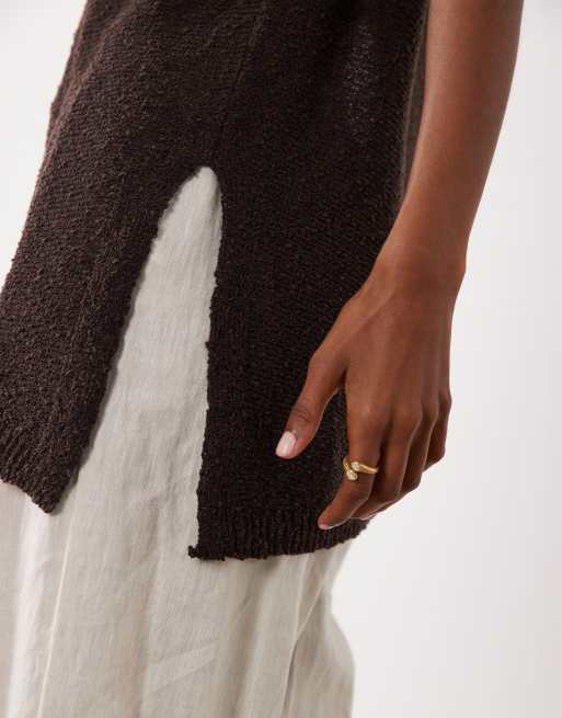 Top marrón moca acampanado de tirantes de punto de cinta de ASOS DESIGN (parte de un conjunto), 3 de 4