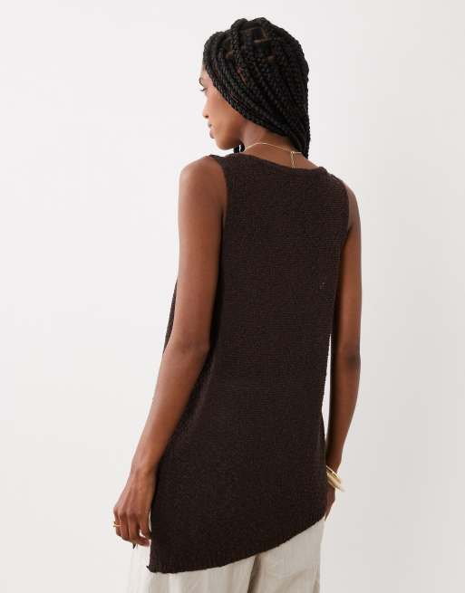 Top marrón moca acampanado de tirantes de punto de cinta de ASOS DESIGN (parte de un conjunto), 4 de 4