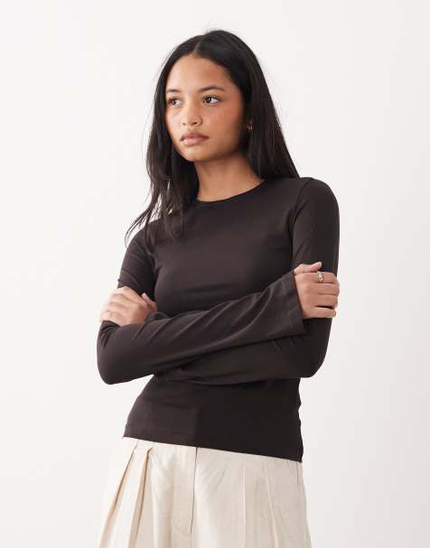 Top marrón oscuro de manga larga acampanada de Weekday - view 1