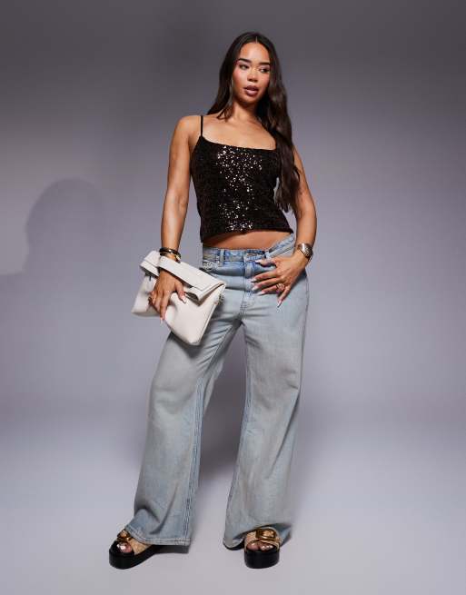 Top marrón oscuro de tirantes de lentejuelas de ASOS DESIGN, 2 de 4
