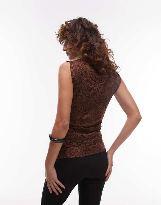 Top marrón sin mangas de encaje de Topshop, 4 de 4