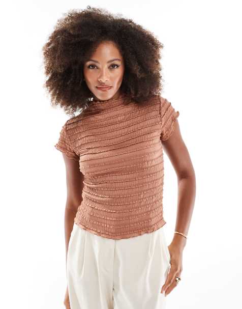 Top marrón texturizado con cuello alto de ASOS DESIGN - view 1