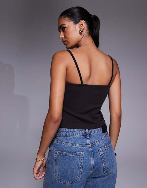 Top marrón y negro con diseño combinado de tejido liso y punto roma de ASOS DESIGN, 2 de 4