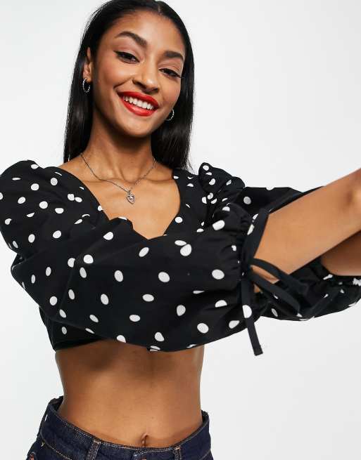 Top monocromático estilo corsé con estampado de lunares de Topshop, 3 de 4