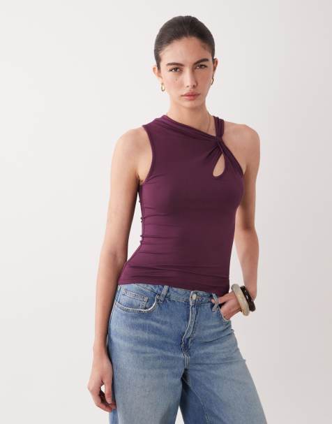 Top morado ciruela con cuello halter y detalle de abertura en forma de cerradura de modal de ASOS DESIGN - view 1