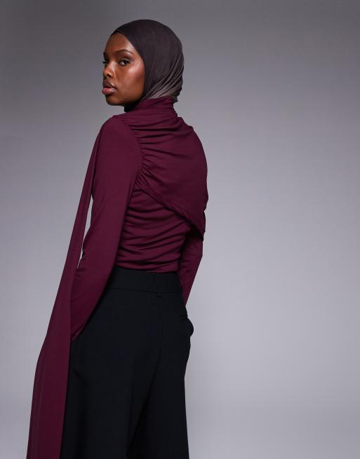 Top morado ciruela de manga larga con fular colgante de ASOS DESIGN, 3 de 4