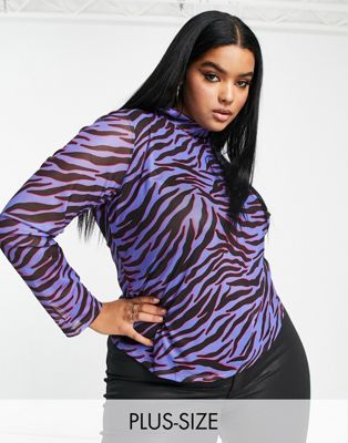 Vero Moda Curve mesh high neck top in purple zebra - ASOS Price Checker