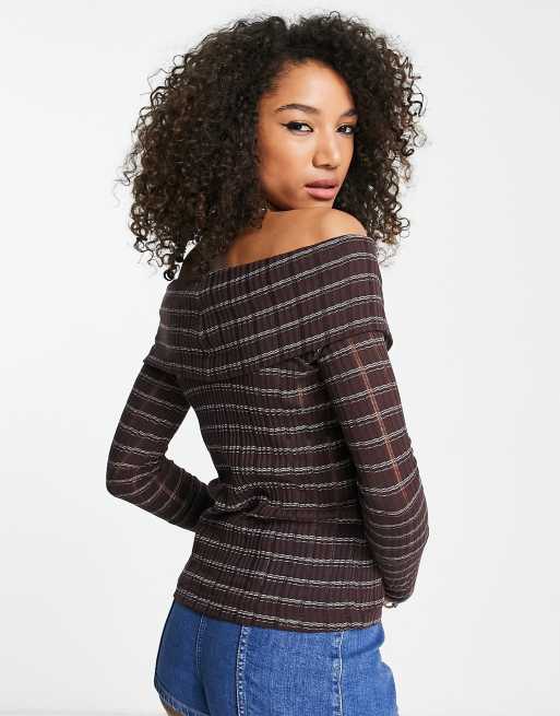 Top morado con escote Bardot de canalé Snowbunny de Free People, 2 de 4
