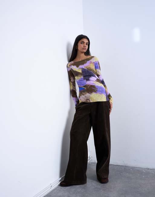Top morado de manga larga con estampado abstracto de Topshop, 3 de 4