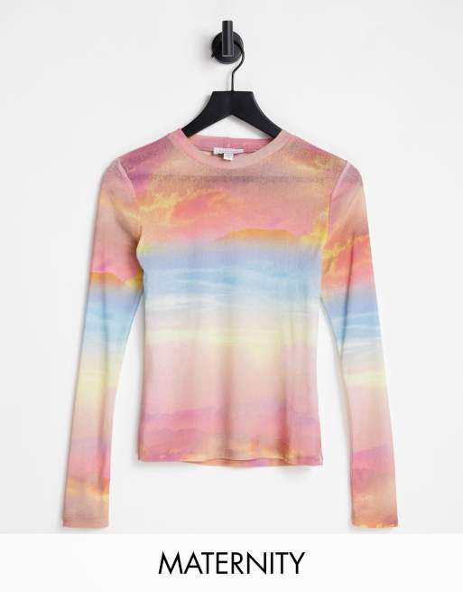 Top multicolor con diseño de atardecer de malla de Topshop Maternity