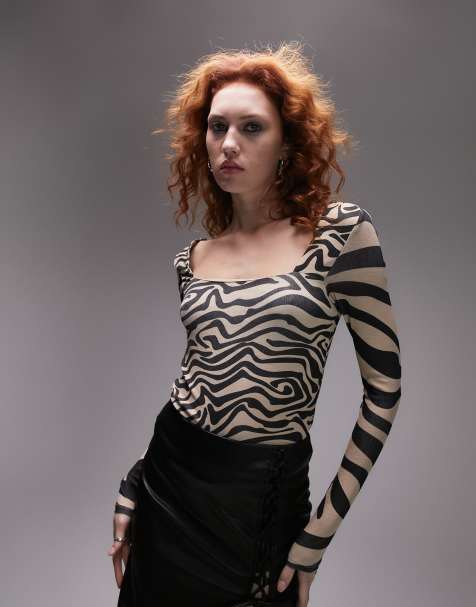 Top multicolor de manga larga con estampado animal y escote cuadrado de Topshop - view 1