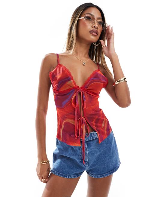 Top multicolor de tirantes con diseño estampado y abertura delantera de ASOS DESIGN