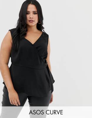 фото Топ на бретелях с запахом и пряжкой asos design curve-черный asos curve