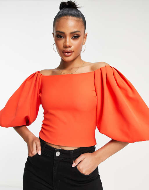Top naranja con mangas abullonadas de VL The Label (parte de un conjunto)