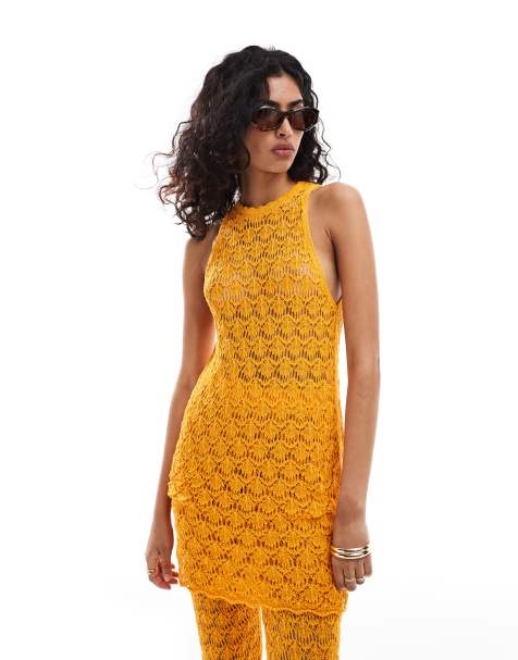 Top naranja de corte alargado de croché de Mango (parte de un conjunto) - view 1