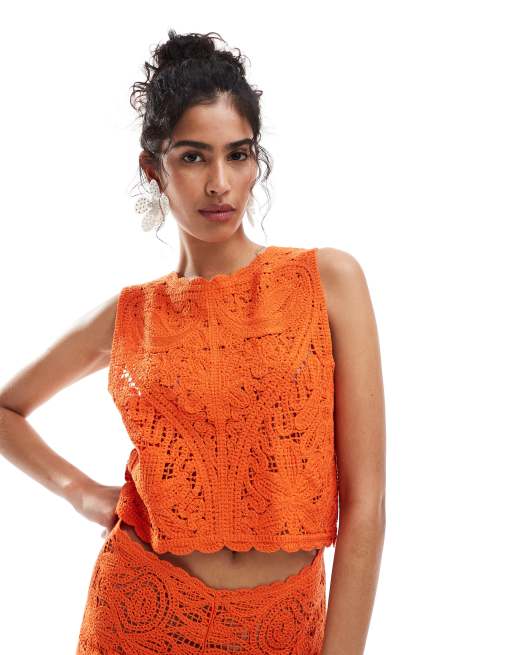 Top naranja de croché de Mango (parte de un conjunto) ASOS