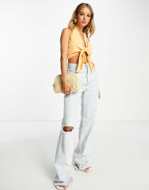 Top naranja de tirantes con cuello halter y lazada en la parte delantera de ASOS DESIGN, 4 de 4