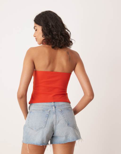 Top naranja tostado con cuello halter y detalle de cuentas de ASOS DESIGN, 4 de 4