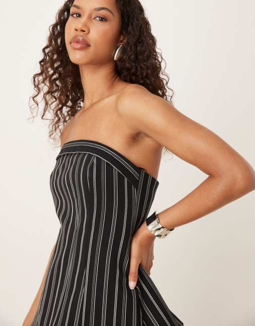 Top negro a rayas blancas con escote palabra de honor y cadera moldeada de ASOS DESIGN (parte de un conjunto), 4 de 4