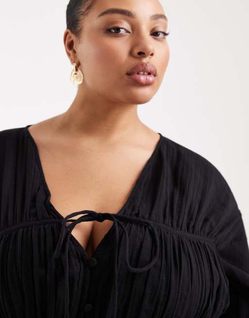Top negro amplio de manga larga con botones delanteros de ASOS DESIGN Curve, 3 de 4