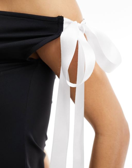 Top negro asimétrico con detalle de cintas en el hombro de ASOS DESIGN, 4 de 4