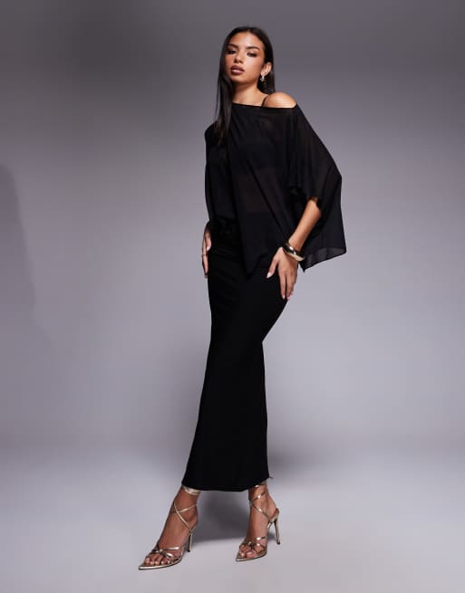 Top negro asimétrico con detalle holgado estilo capa de malla transparente de ASOS DESIGN, 2 de 4