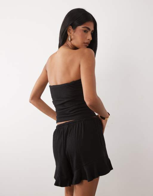 Top negro asimétrico con escote palabra de honor de tejido efecto rugoso de algodón Mix & Match de ASOS DESIGN, 4 de 4