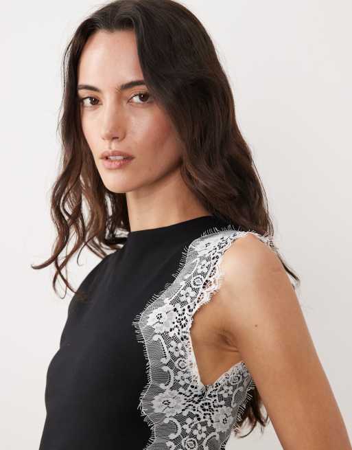 Top negro asimétrico de punto liso con detalle de encaje de ASOS DESIGN, 4 de 4
