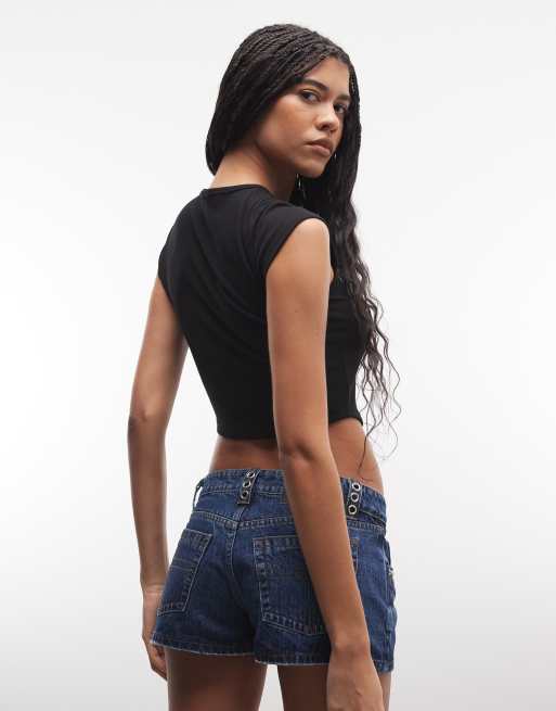 Top negro azabache con mangas de casquillo y cordones de True Religion, 2 de 4