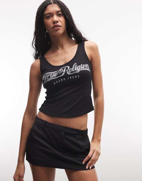 Top negro azabache de tirantes con escote cuadrado de canalé de True Religion - view 1