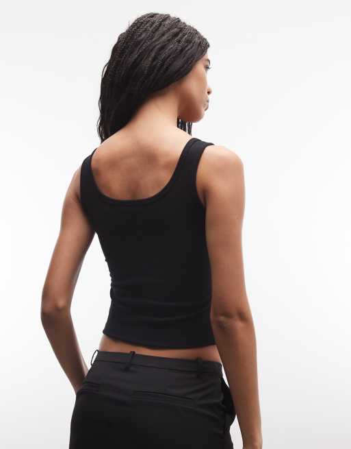 Top negro azabache de tirantes con escote cuadrado de canalé de True Religion, 4 de 4