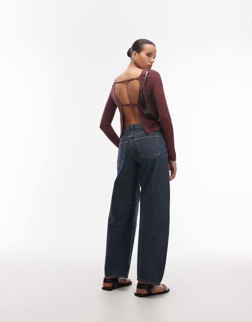 Top negro ceñido de manga larga con espalda descubierta de ASOS DESIGN, 2 de 4