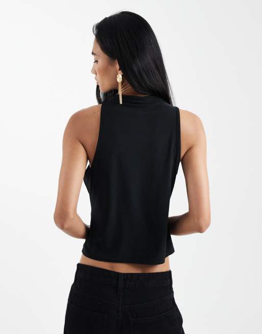 Top negro ceñido de tirantes con cuello desbocado de ASOS DESIGN, 4 de 4