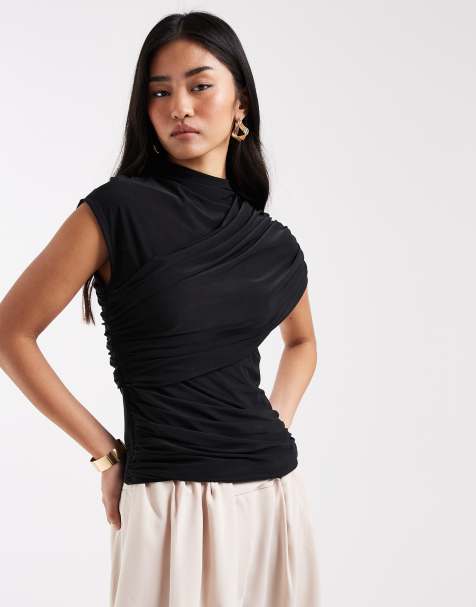 Top negro ceñido y fruncido con detalle drapeado de ASOS DESIGN - view 1