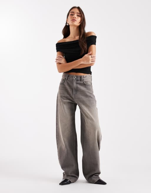 Top negro ceñido y fruncido con escote Bardot de ASOS DESIGN, 2 de 4