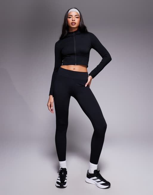 Top negro con cremallera de punto de adidas Training, 3 de 4