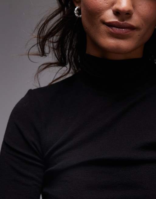 Top negro con cuello alto de punto de canalé de lana de merino de ARKET, 3 de 4