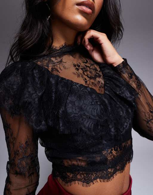 Top negro con cuello alto y detalle de volante de ASOS DESIGN, 2 de 4