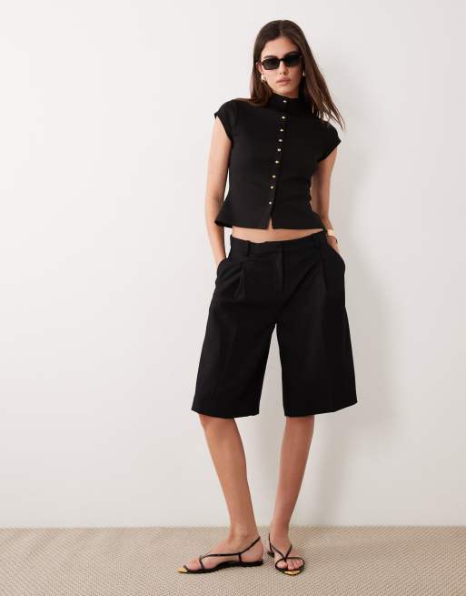 Top negro con cuello alzado y botones en la parte delantera de punto interlock de ASOS DESIGN, 2 de 4