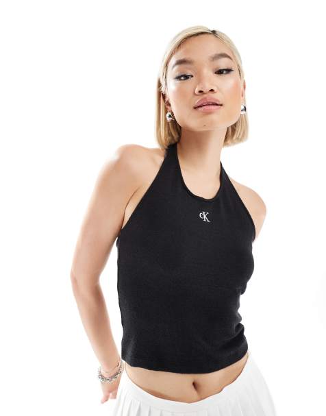 Top negro con cuello halter de canalé flameado de Calvin Klein Jeans - view 1
