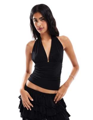 Top negro con cuello halter de Miss Selfridge - view 1
