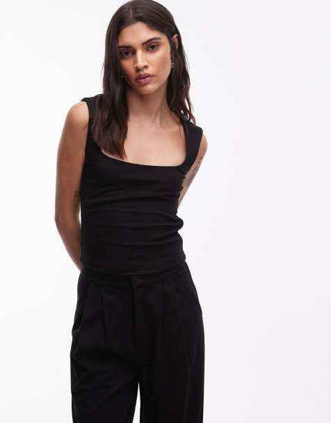 Top negro con cuello redondo de punto roma de ASOS DESIGN (parte de un conjunto) - view 1