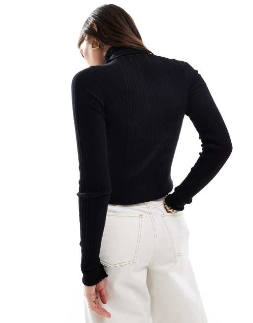Top negro con cuello vuelto de punto de canalé técnico de ASOS DESIGN, 3 de 4
