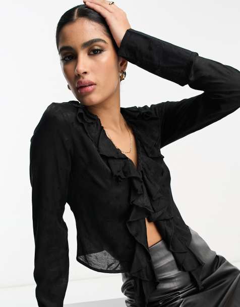 Top negro con detalle de lazada delantera de encaje de NA-KD - view 1