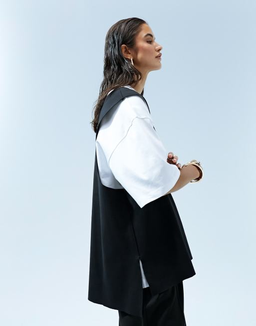 Top negro con diseño de capa superior con cuello ancho de tejido efecto neopreno de ASOS DESIGN, 3 de 5