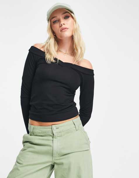 Top negro con escote bardot de Pieces - view 1