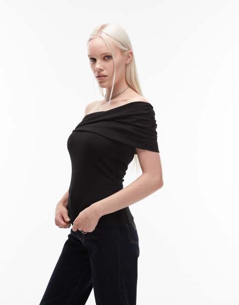 Top negro con escote Bardot fruncido de & Other Stories - view 1