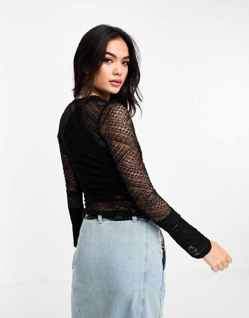 Top negro con escote cuadrado de encaje de Free People, 2 de 4