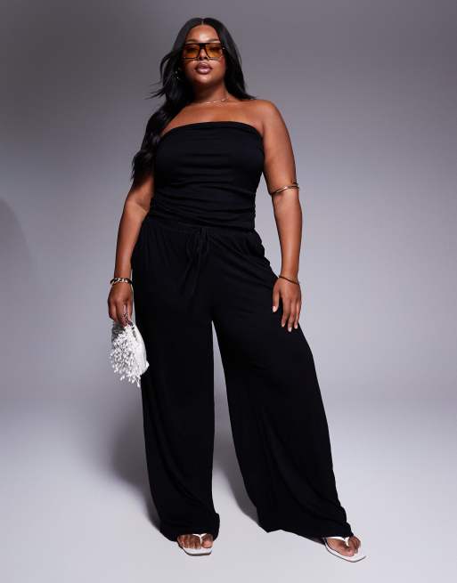 Top negro con escote palabra de honor de tejido rugoso de ASOS DESIGN Curve (parte de un conjunto), 3 de 4