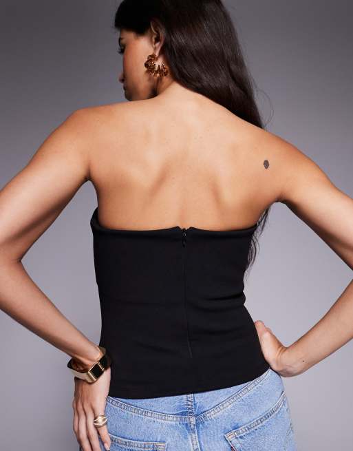 Top negro con escote palabra de honor y abertura de crepé de ASOS DESIGN, 4 de 4